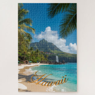 Hawaiianischer Stil Vintage Blaue Meerespalmen Him Puzzle