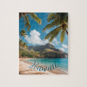 Hawaiianischer Stil Vintage Blaue Meerespalmen Him Puzzle