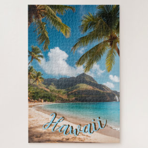 Hawaiianischer Stil Vintage Blaue Meerespalmen Him Puzzle