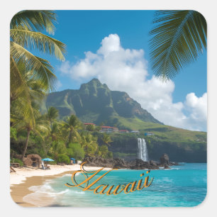 Hawaiianischer Stil Vintage Blaue Meerespalmen Him Quadratischer Aufkleber