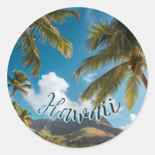 Hawaiianischer Stil Vintage Blaue Meerespalmen Him Runder Aufkleber