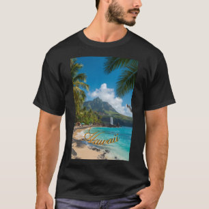 Hawaiianischer Stil Vintage Blaue Meerespalmen Him T-Shirt