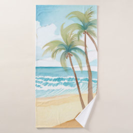 Hawaiianischer Strand | Palmen-Tropen-Watercolor Badehandtuch