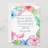 Hawaiianischer Strand Rosa Flamingo Blumen Hochzei Einladung (Vorderseite)