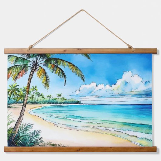 Hawaiianischer Strandtag Wandteppich Mit Holzrahmen (Vorne)