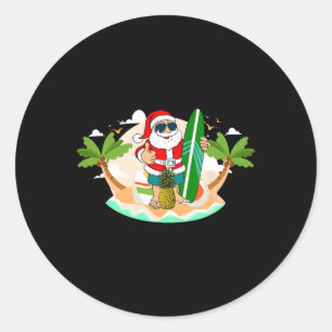Hawaiianischer surfender Weihnachtsmann oder Surfs Runder Aufkleber