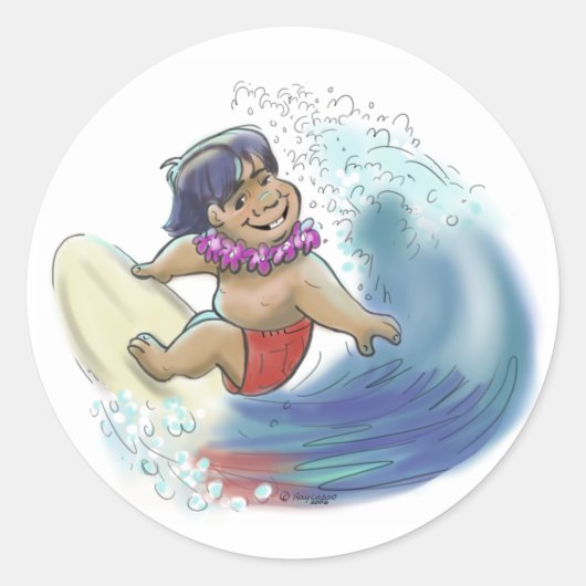 hawaiianischer Surfer Runder Aufkleber (Vorderseite)
