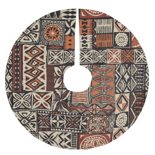 Hawaiianischer Tapa: Stammes-Patchwork Polyester Weihnachtsbaumdecke (Vorderseite)