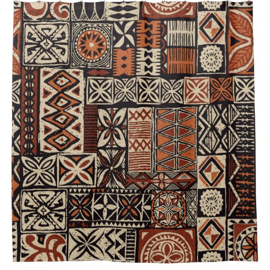 Hawaiianischer Tapa: Tribaler Patchwork Duschvorhang (Vorderseite)