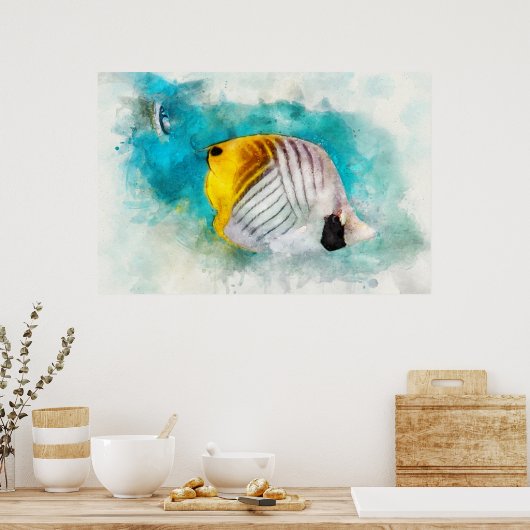 Hawaiianischer Tropischer Fisch Wasserfarbe - Butt Poster (Küche)