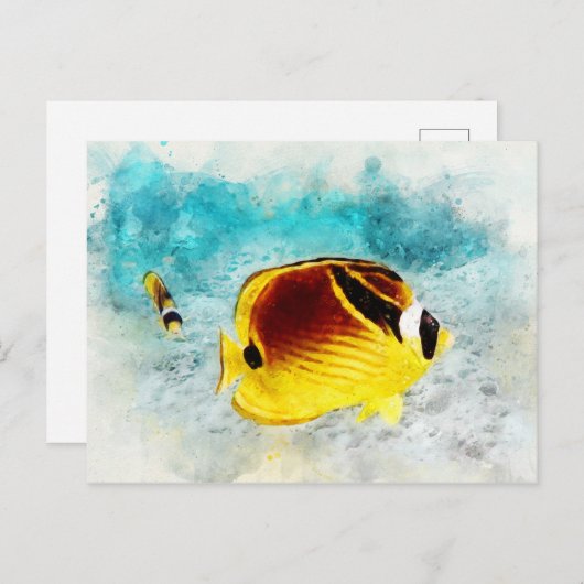 Hawaiianischer Tropischer Fisch Wasserfarbe - Butt Postkarte (Vorne/Hinten)