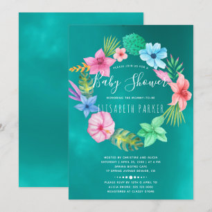 Hawaiianischer tropischer Türkis-Blumenkranz-Baby- Einladung