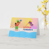 Hawaiianischer Unabhängigkeitstag Hula Tänzer mit  Karte (Gelbe Blume)