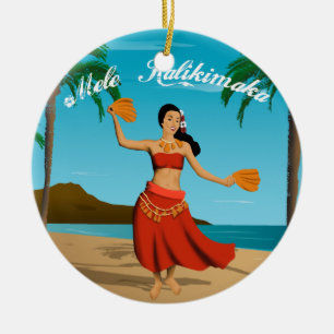 Hawaiianischer Vintage-Mele-Kalikimaka-Text anpass Keramikornament