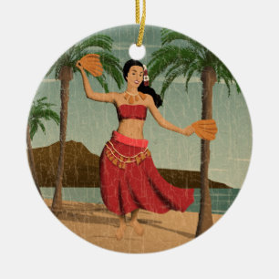 Hawaiianischer Vintage-Mele-Kalikimaka-Text anpass Keramikornament