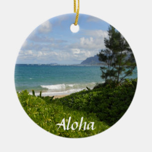 Hawaiianischer Weihnachtsbaumschmuck am Strand Keramik Ornament