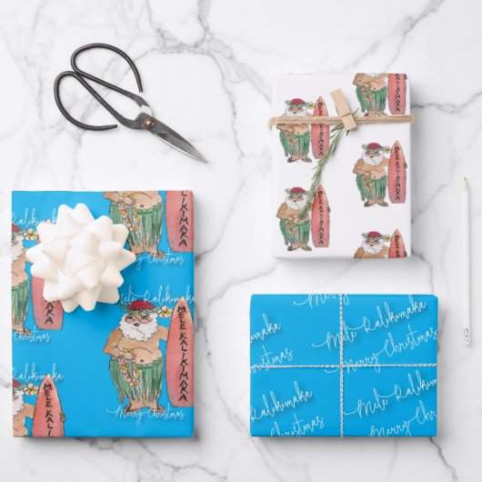 Hawaiianischer Weihnachtsmann Mele Kalikimaka Geschenkpapier Set (Vorderseite)