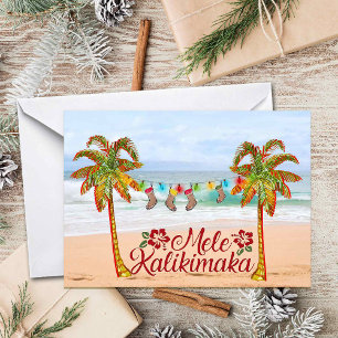 Hawaiianischer Weihnachtsstrand mit bunten Palmen Karte
