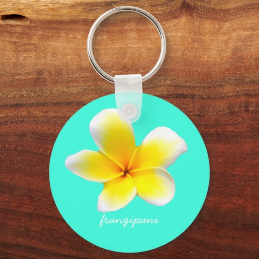 Hawaiianischer weißer Plumeria Blume frangipani Schlüsselanhänger (Vorderseite)