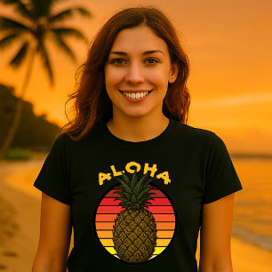 Hawaiianisches Ananas-Aloha-Retro-Sonnenuntergangs T-Shirt