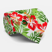 Hawaiianisches Blumenmuster Rot Grün Krawatte (Gerollt)