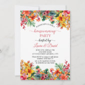Hawaiianisches farbenfrohe Blumenhäuserwärmung Par Einladung (Vorderseite)