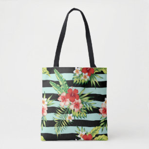 Hawaiianisches Hibiskus- & Schwarz-Minze-Streifen- Tasche