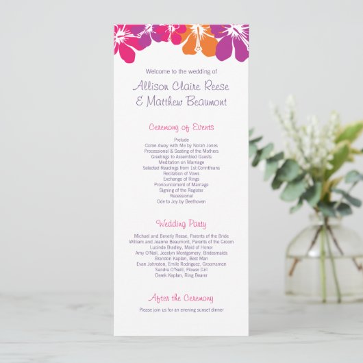 Hawaiianisches Hochzeitsprogramm Programm (Stehend Vorderseite)