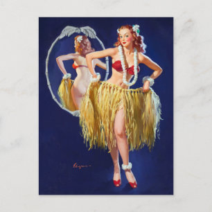 Hawaiianisches Mädchen Pin Up Postkarte