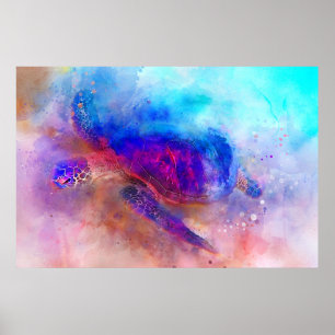 Hawaiianisches Meeresschildkröte-Wasserfarben-Post Poster