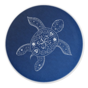 Hawaiianisches Meeresschildkröte Weiß auf Blue Bea Keramikknauf