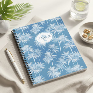Hawaiianisches Palmbaum-Silhouettenmuster Blau ID1 Notizblock