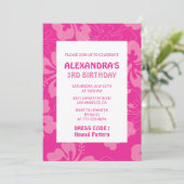 Hawaiianisches Party 3. Geburtstag pink Einladung (Stehend Vorderseite)