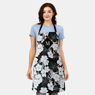 Hawaiianisches Schwarz-Weiß-Tropen-Monogramm Schürze