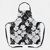 Hawaiianisches Schwarz-Weiß-Tropen-Monogramm Schürze (Vorderseite)