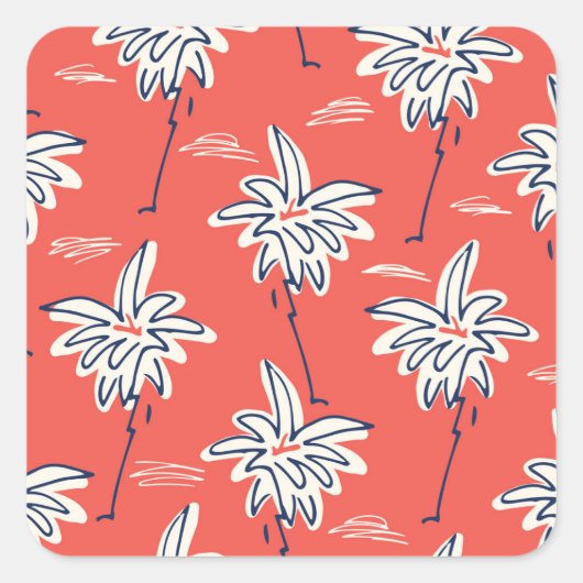 Hawaiianisches Shirt, doodle Palmen Muster. Quadratischer Aufkleber (Vorderseite)