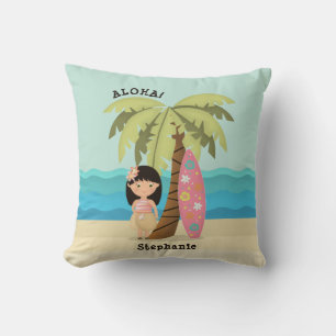 Hawaiianisches Surfer-Mädchen Kissen