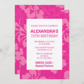 Hawaiianisches Thema 75. Geburtstagsparty pink Einladung (Vorne/Hinten)