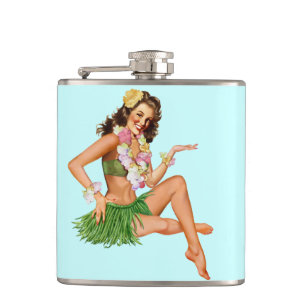 Hawaiianisches Vintage-Beach-Pin-Up-Girl Flachmann