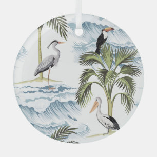 Hawaiianisches Vintage-Blumenmuster für den Sommer Ornament Aus Glas