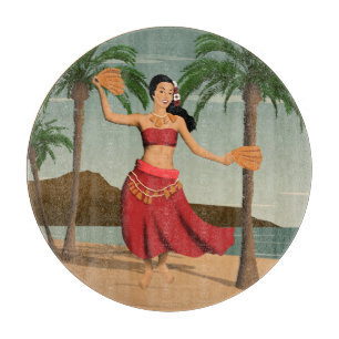 Hawaiianisches Vintage-Hula-Mädchen-Postkarte Schneidebrett