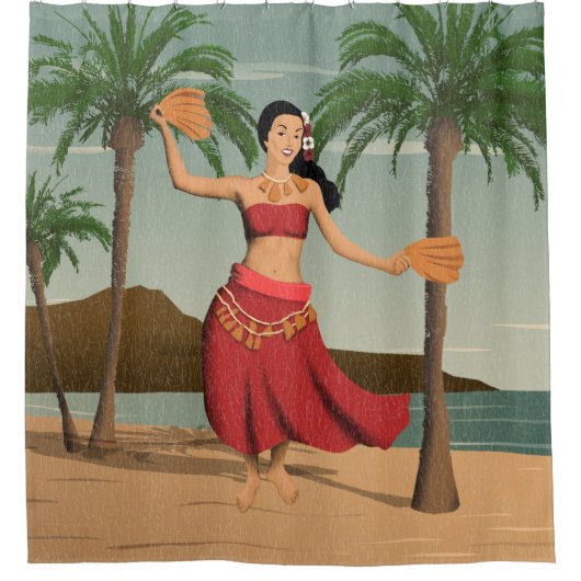 Hawaiianisches Vintages Hula-Girl Duschvorhang (Vorderseite)