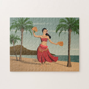 Hawaiianisches Vintages Hula-Mädchen gestört Pos Puzzle