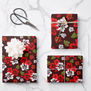 Hawaiianisches Weihnachtsfaschpapier zum Hibiskus Geschenkpapier Set