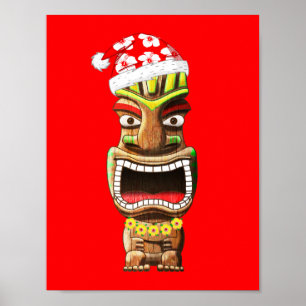 Hawaiianisches Weihnachtsmann-Tiki Poster