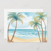 Hawaiianstrand | Palmenbaum Tropische Wasserfarbe Postkarte (Vorne/Hinten)