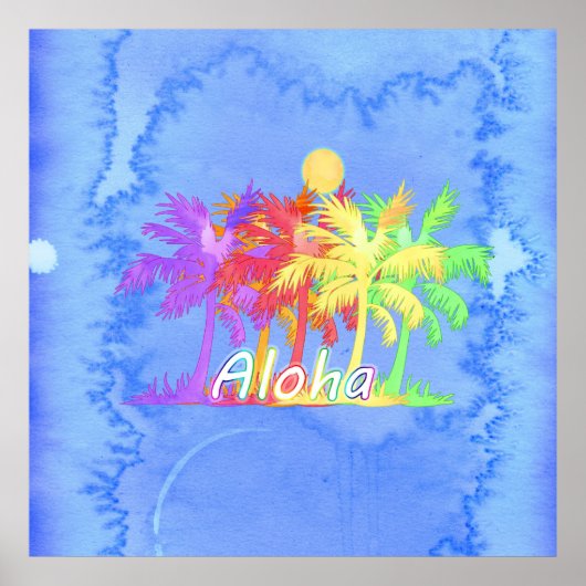 Hawaiin Aloha Palm Tree Wasserfarben Poster (Vorne)
