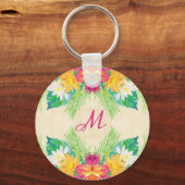 Hawaiin tropische Blume rosa grüner Sand Schlüsselanhänger (Vorderseite)