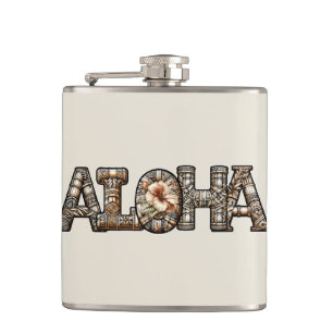Hawaiisch-Polynesischer Aloha Bamboo Look Flachmann