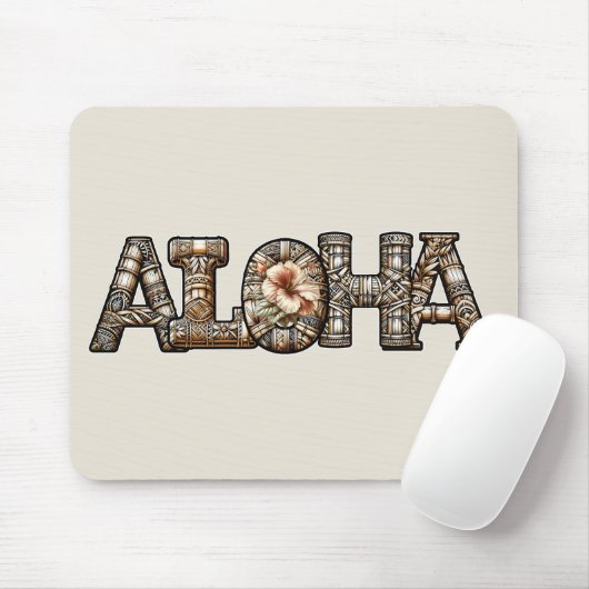 Hawaiisch-Polynesischer Aloha Bamboo Look Mousepad (Mit Mouse)